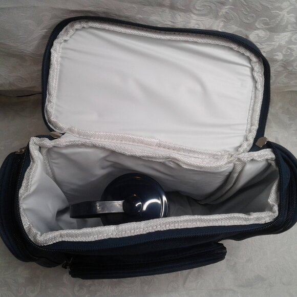 Lunch Bag Silverware Cloth Napkin Water Bottle Set Insulated Navy Blue 11" x 10" - Picture 5 of 14